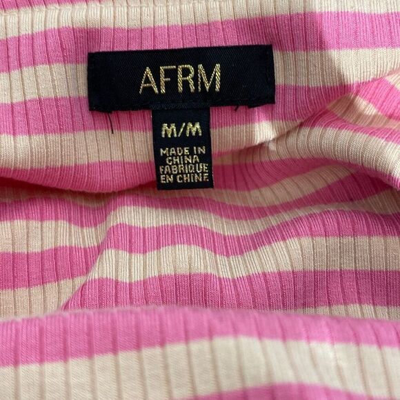 AFRM Women's One Shoulder Spaghetti Stripe Rib Saddle Top Pink/White Size M NWT - Picture 5 of 10